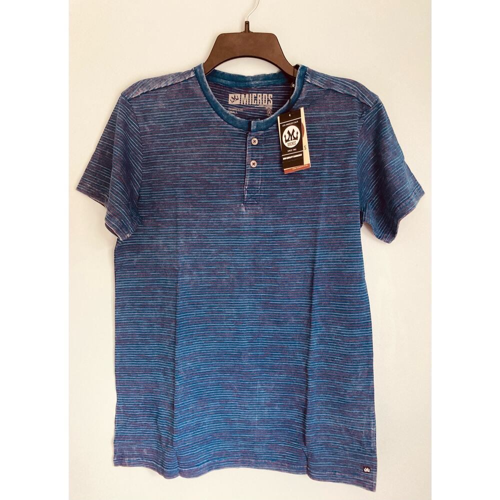 Micros Men's Knit Henley Crew Shirt Short Sleeve Small Stripe